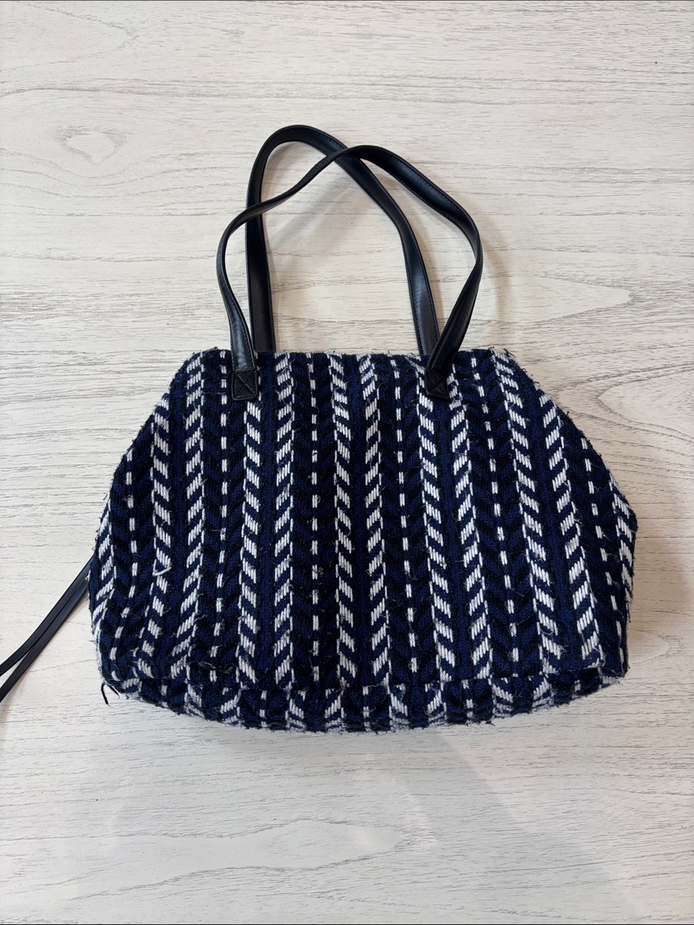 Street Level Navy & White Woven Tote Bag